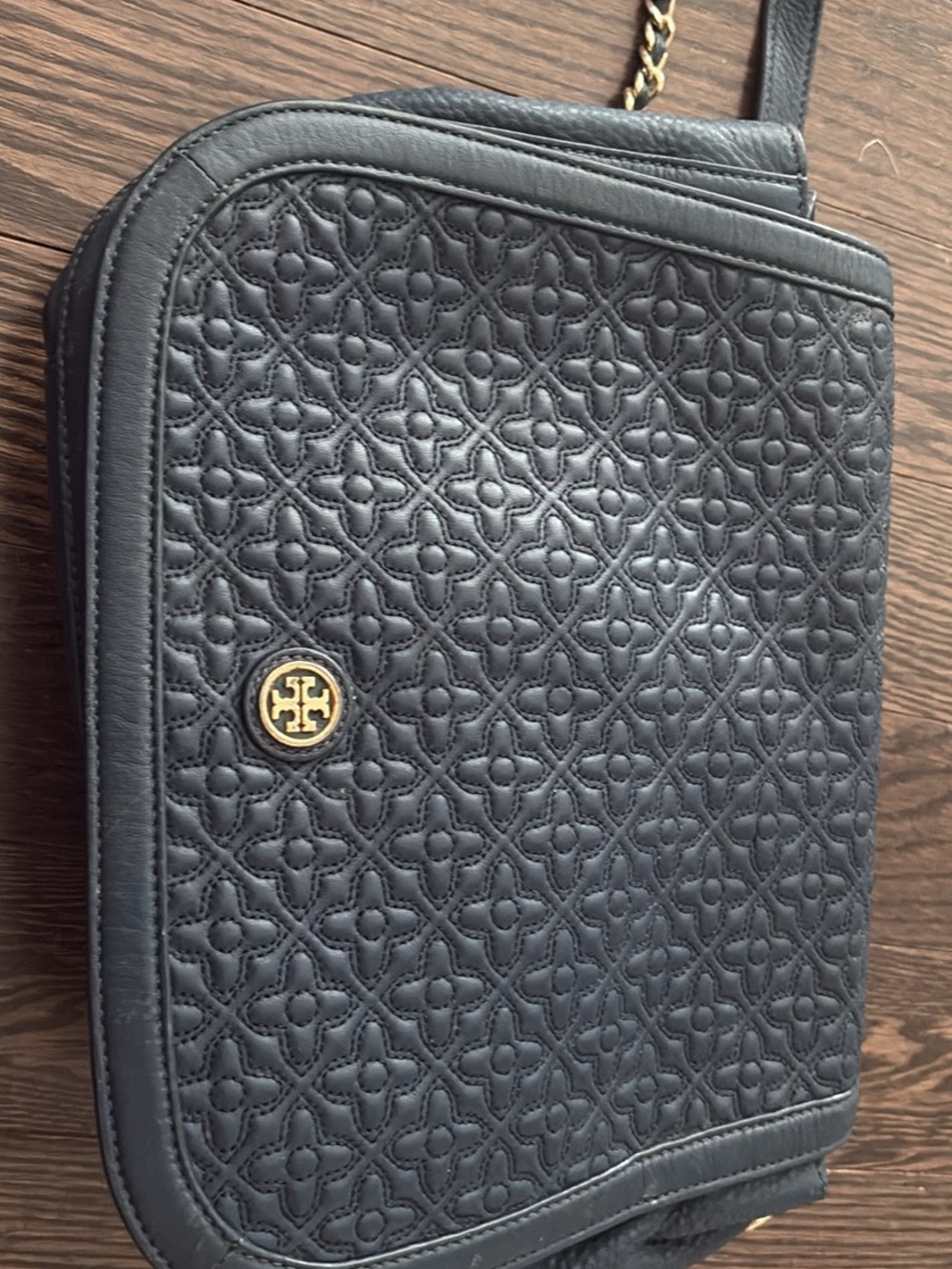 Tory Burch Black Quilted Logo Chain Crossbody